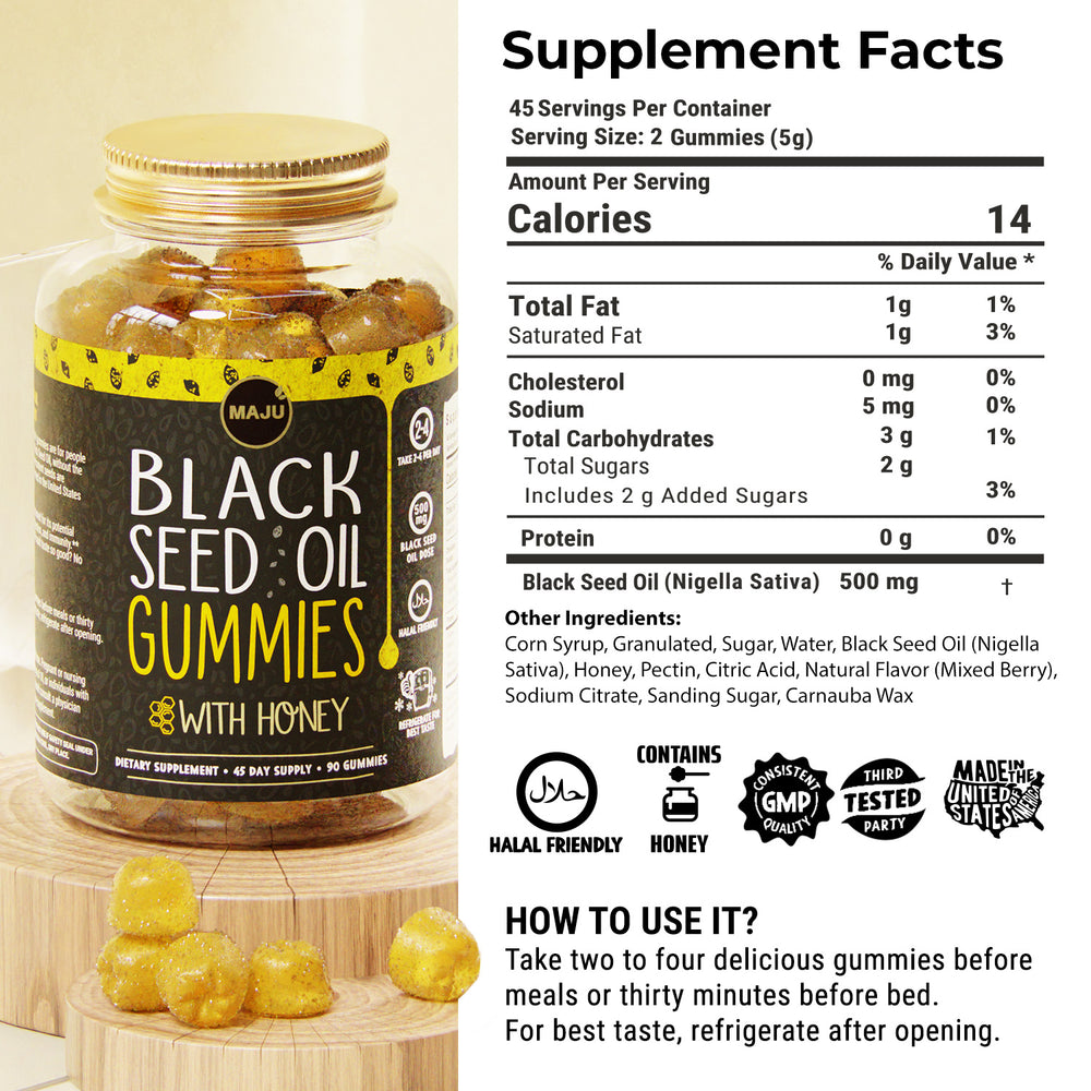 Black Seed Oil Gummies (90ct) - World's First - Maju Superfoods