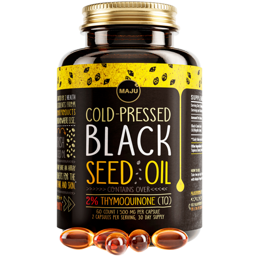 Maju black seed oil capsules bottle