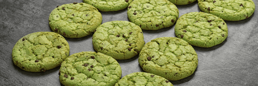 green dark chocolate chip cookies on tray