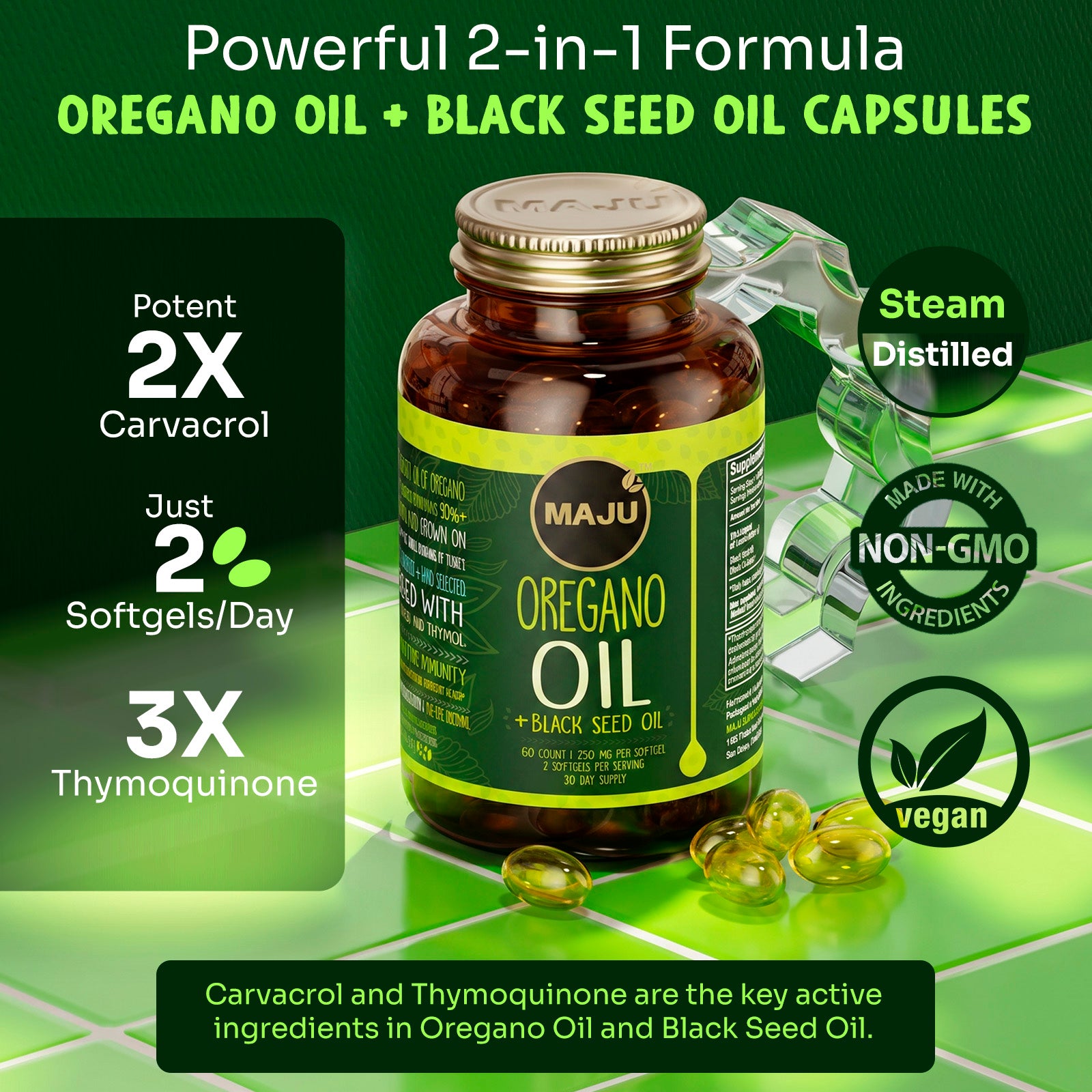 Oregano Oil Capsules with Organic Black Seed Oil, 60ct - Image 2