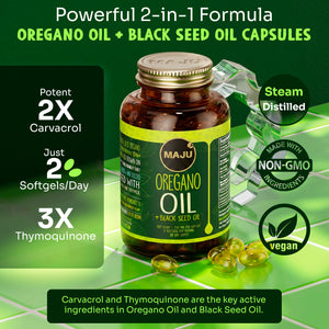 Oregano Oil Capsules 60ct — MAJU High-Carvacrol with Black Seed Oil - Thumbnail 2