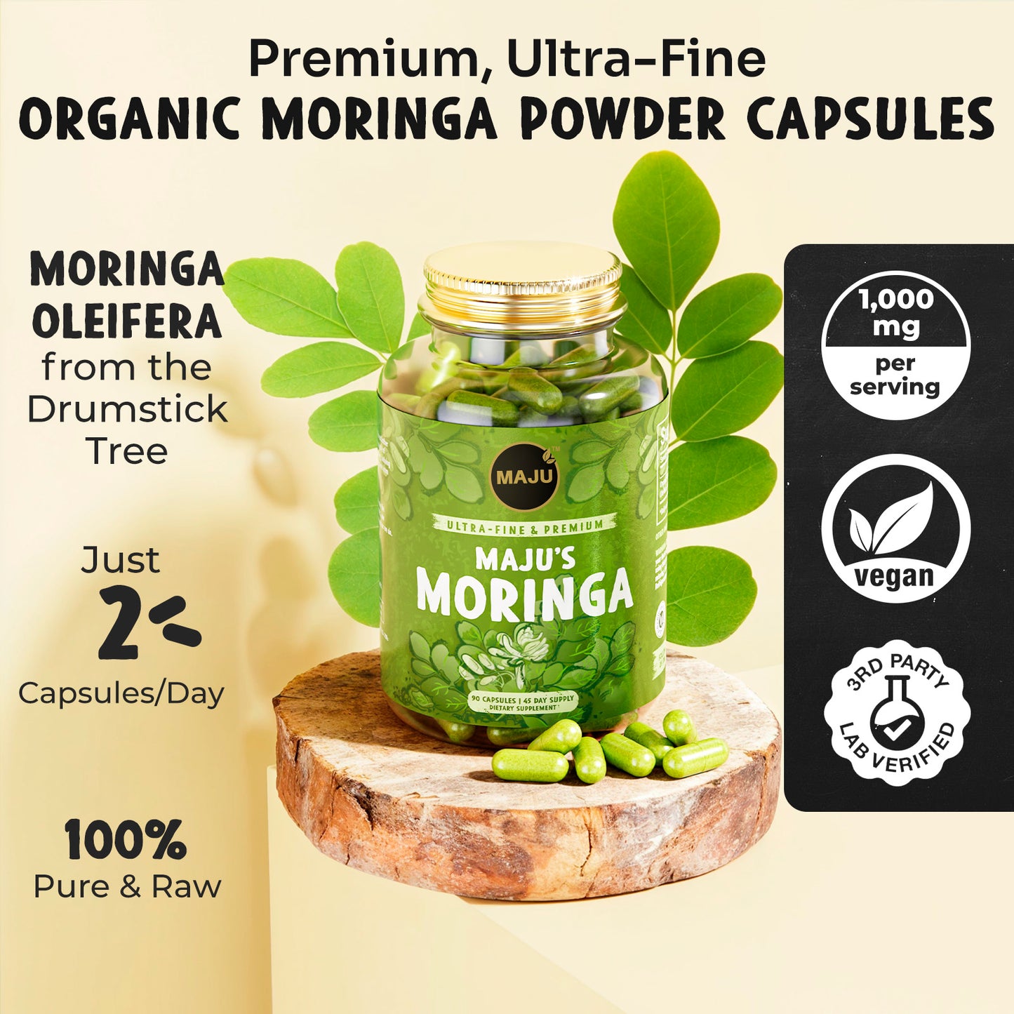 Moringa Capsules (90ct) - Maju Superfoods