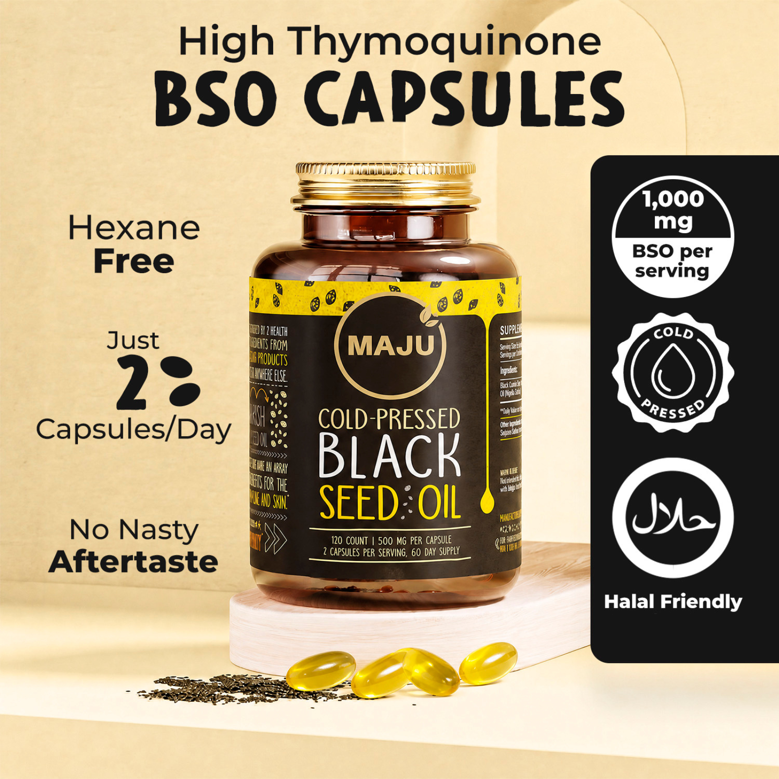 Black Seed Oil Capsules 120ct — MAJU Cold-Pressed Softgels, High Thymoquinone - Image 3