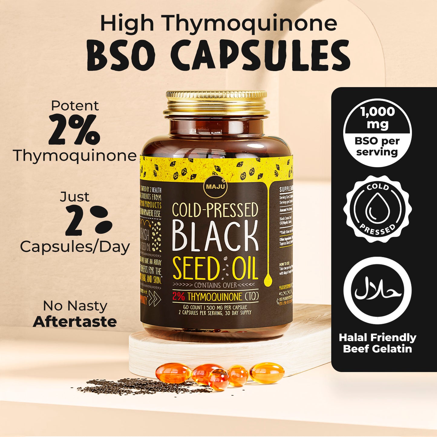 Black Seed Oil Capsules (60ct) 20.00% Off Auto renew - Maju Superfoods