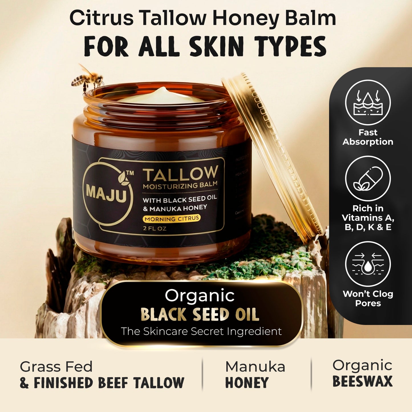 Maju's Tallow Black Seed Honey Balm - Maju Superfoods