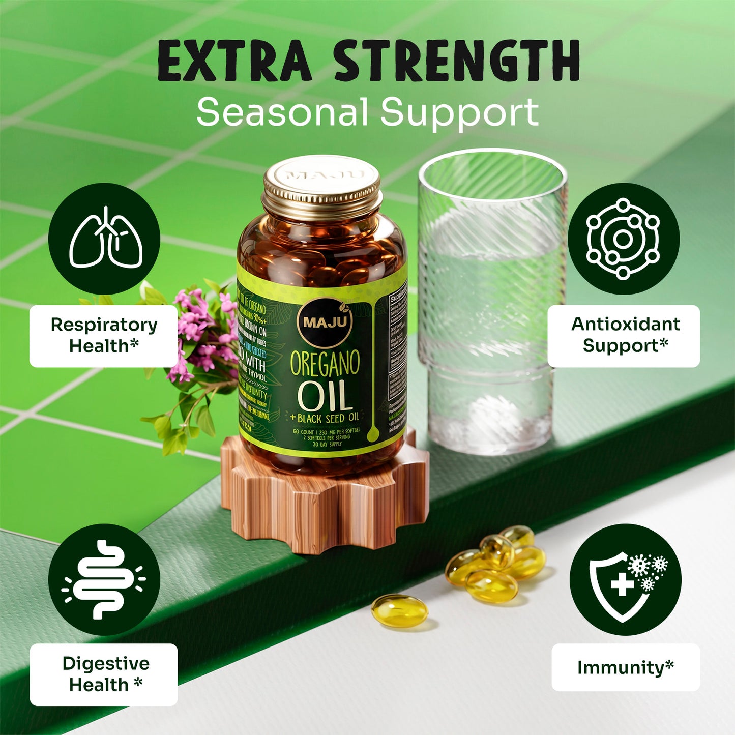 Maju Oregano Oil capsules organic black seed oil blend 60 count