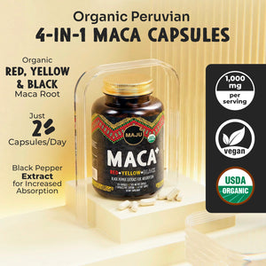 Organic Maca Capsules 120ct — MAJU Red, Yellow & Black Root + Black Pepper - Thumbnail 2