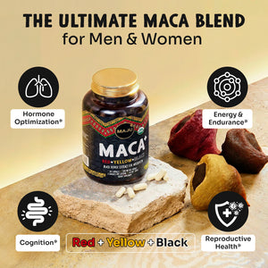 Organic Maca Capsules 120ct — MAJU Red, Yellow & Black Root + Black Pepper - Thumbnail 3