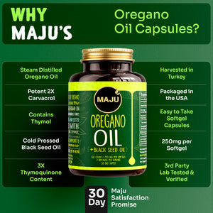 Oregano Oil Capsules 60ct — MAJU High-Carvacrol with Black Seed Oil - Thumbnail 5