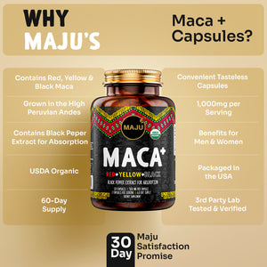 Organic Maca Capsules 120ct — MAJU Red, Yellow & Black Root + Black Pepper - Thumbnail 5