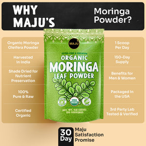 Organic Moringa Powder 1lb — MAJU Oleifera Leaf, Shade-Dried - Thumbnail 6