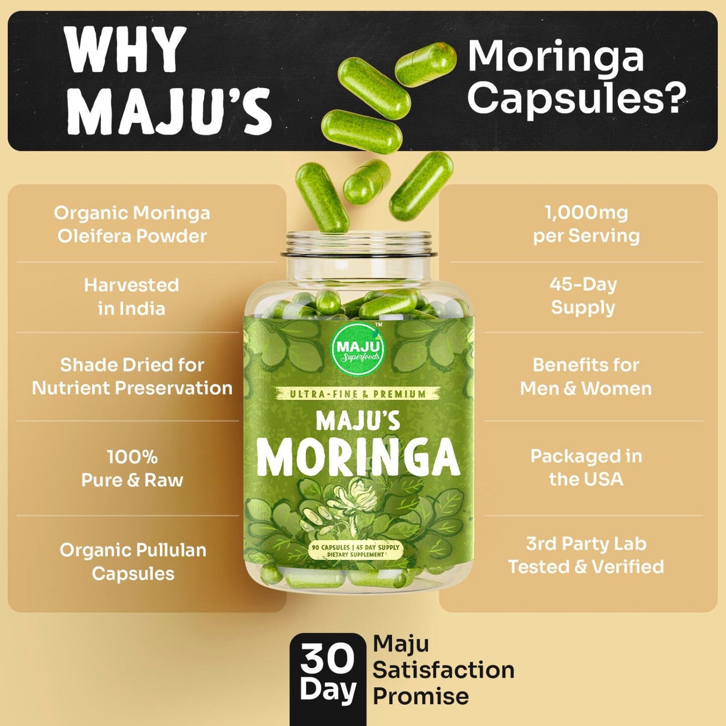 Moringa Capsules (90ct) - Maju Superfoods