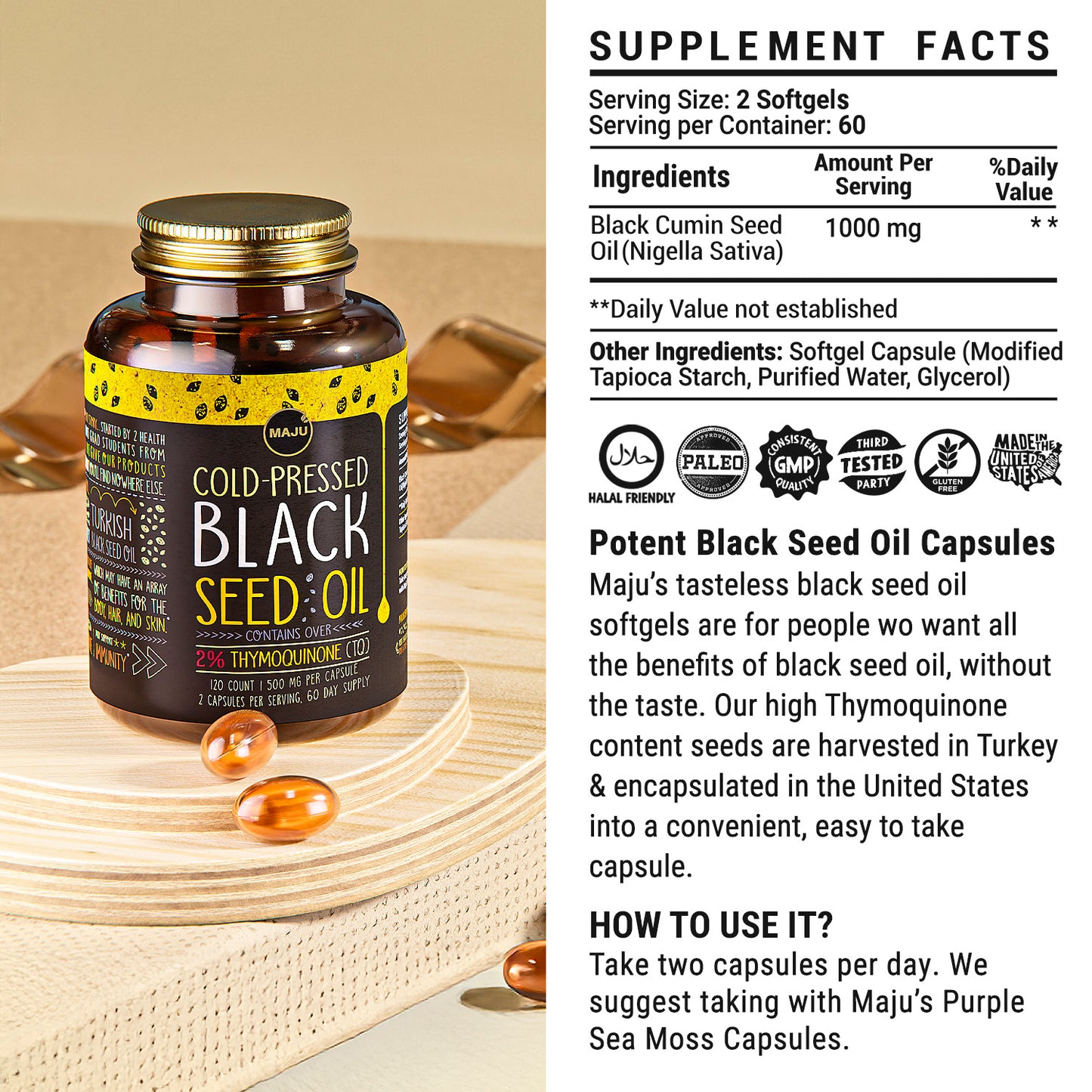 Black Seed Oil Capsules (120ct) 20.00% Off Auto renew - Maju Superfoods
