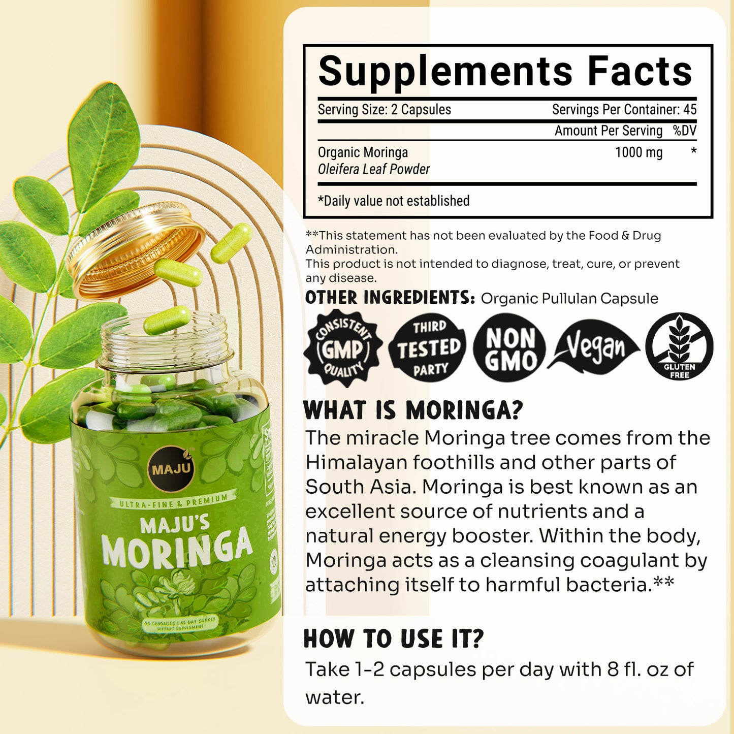 Moringa Capsules (90ct) - Maju Superfoods