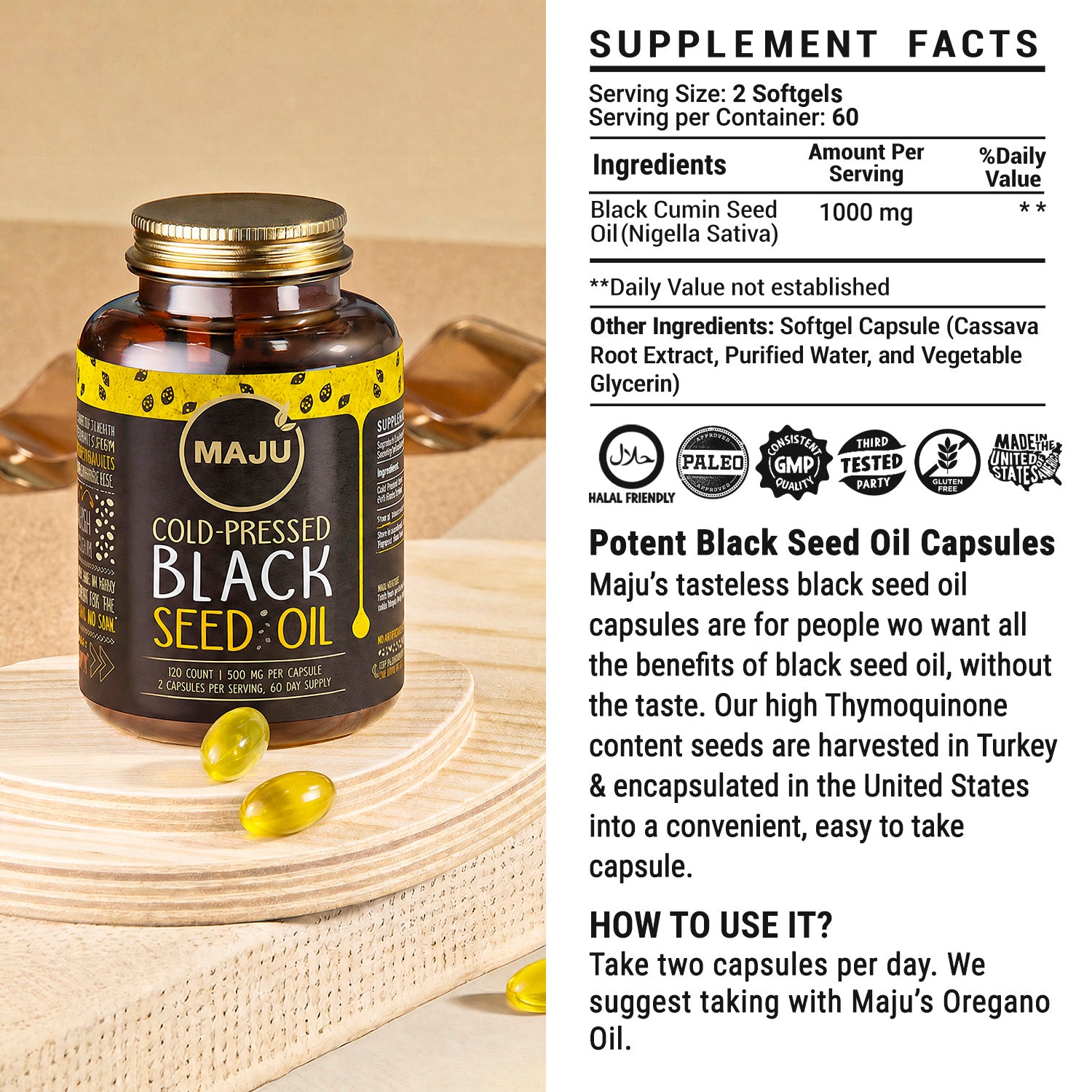 Black Seed Oil Capsules 120ct — MAJU Cold-Pressed Softgels, High Thymoquinone - Image 7