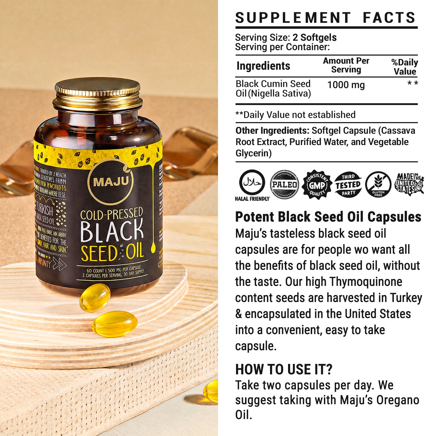 Black Seed Oil Capsules 60ct — MAJU Cold-Pressed Softgels, High Thymoquinone - Image 7