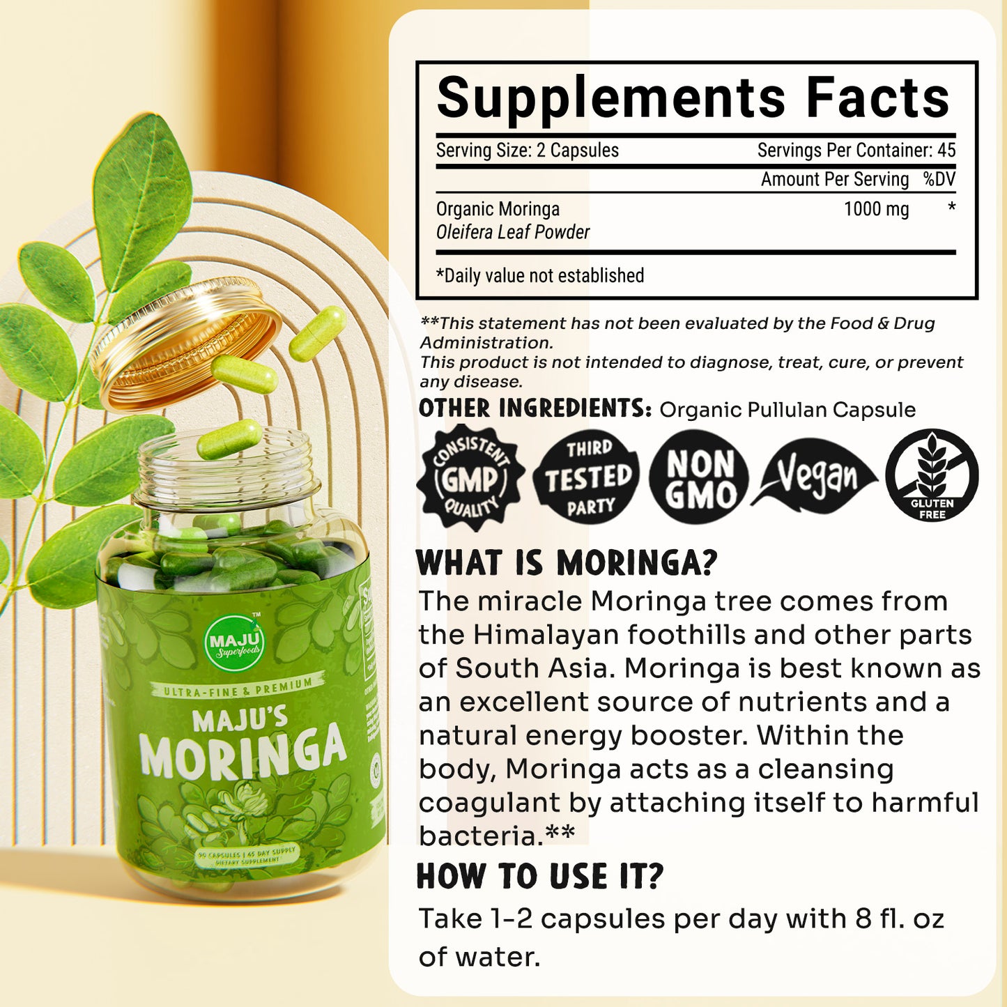 Moringa Capsules (90ct) - Maju Superfoods
