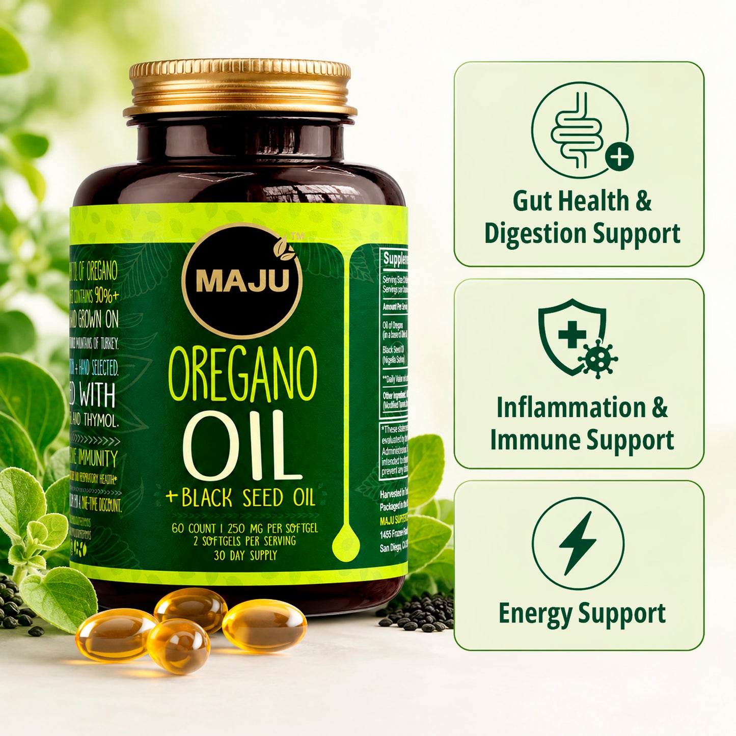 Maju Oregano Oil Softgels with Black Seed Oil