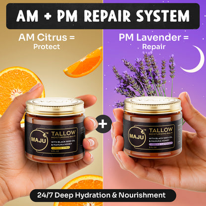 MAJU's Tallow Moisturizing Balm: 1 Morning Citrus + 1 Evening Lavender - Maju Superfoods
