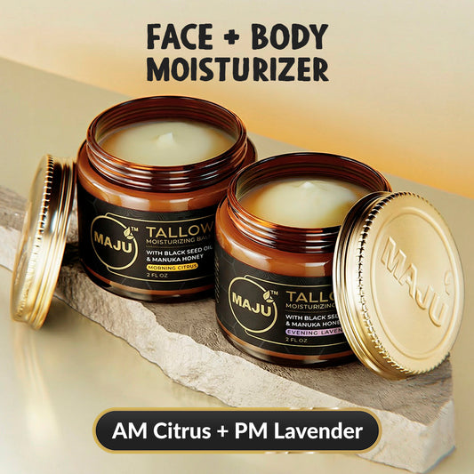 MAJU's Tallow Moisturizing Balm: 1 Morning Citrus + 1 Evening Lavender - Maju Superfoods
