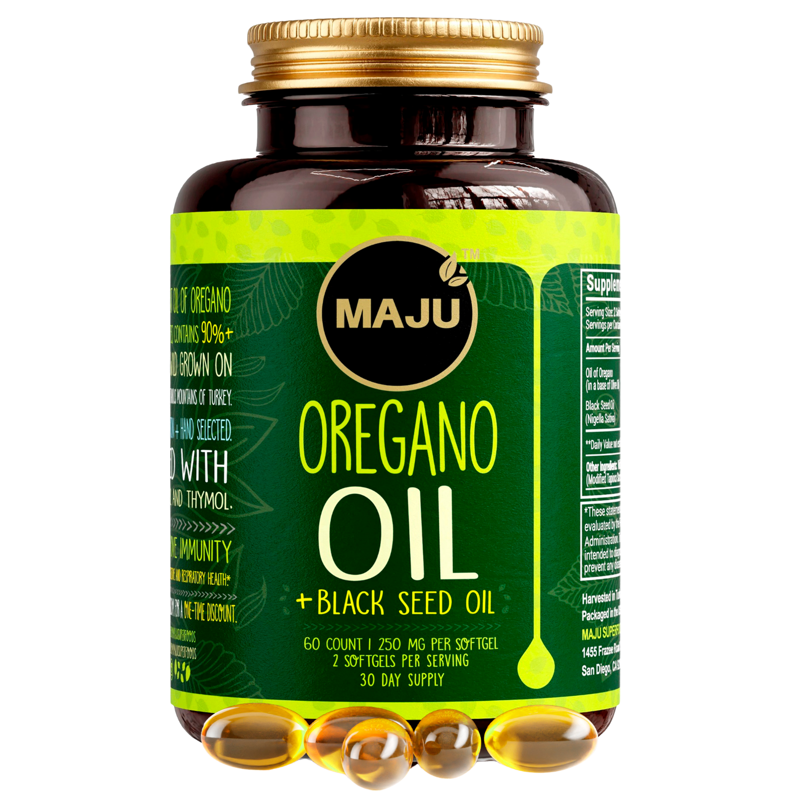 Oregano Oil Capsules with Organic Black Seed Oil, 60ct - Image 1