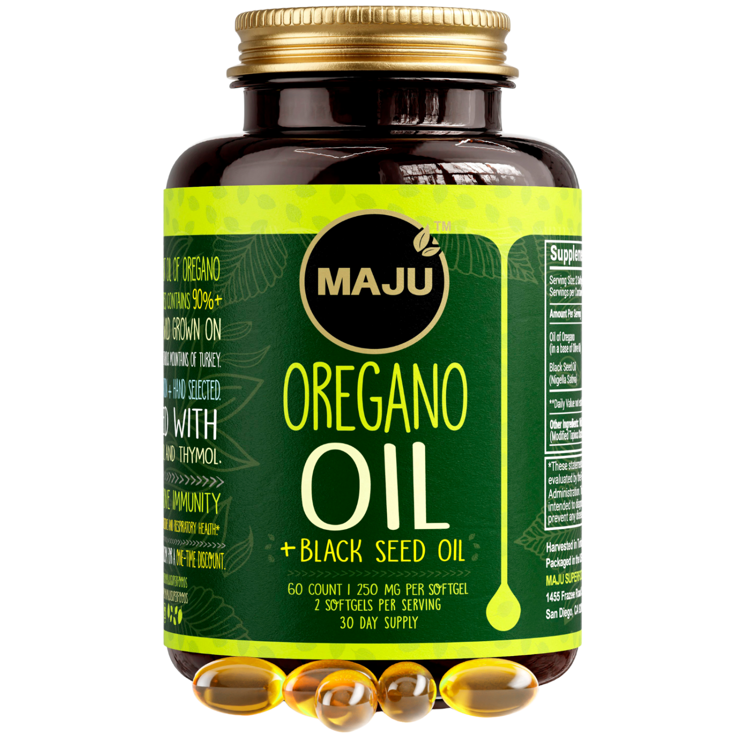Oregano Oil Capsules with Organic Black Seed Oil, 60ct - Image 1