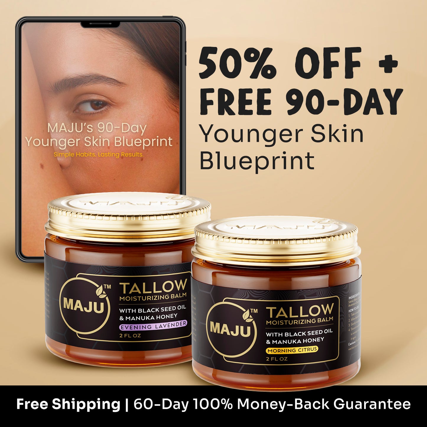 MAJU's Tallow Moisturizing Balm: 1 Morning Citrus + 1 Evening Lavender - Maju Superfoods