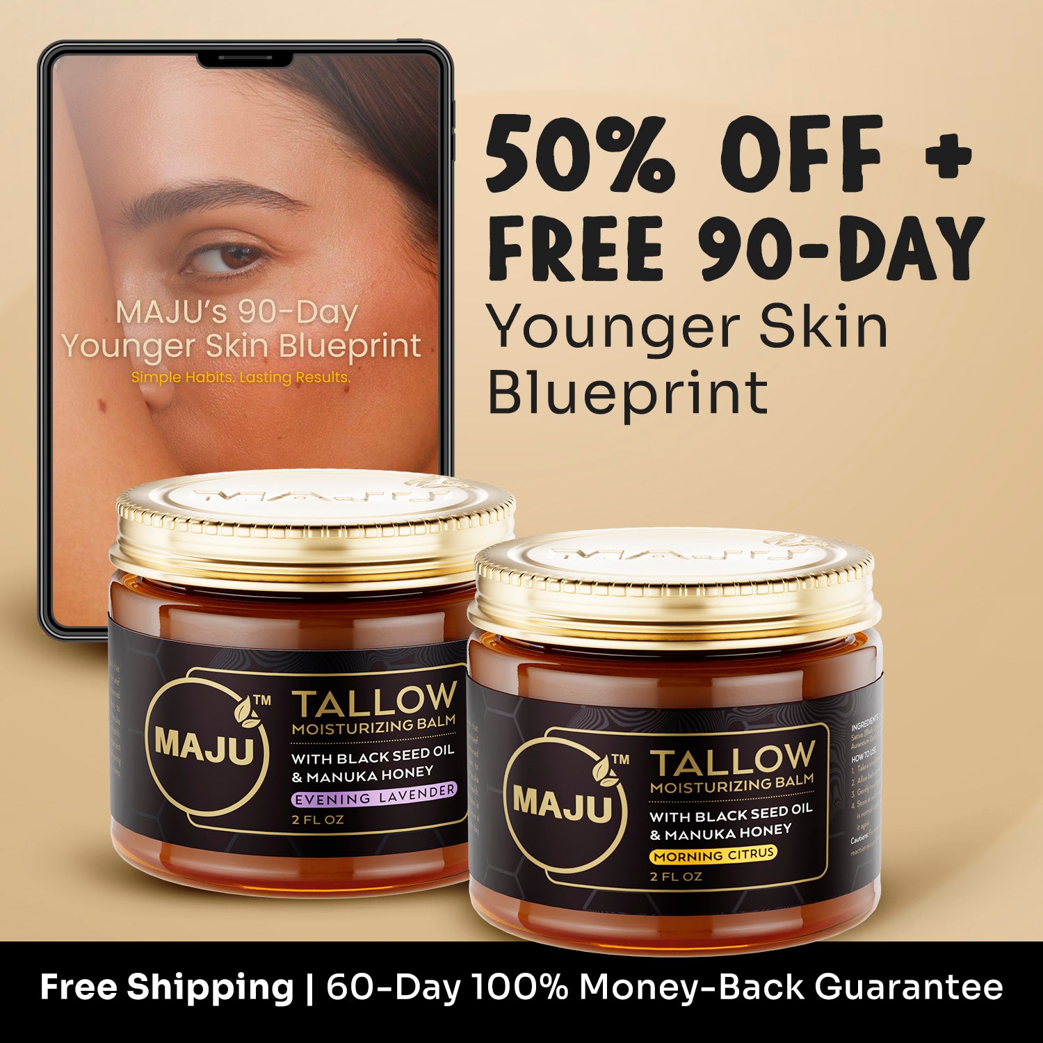 MAJU's Tallow Moisturizing Balm: 1 Morning Citrus + 1 Evening Lavender - Maju Superfoods