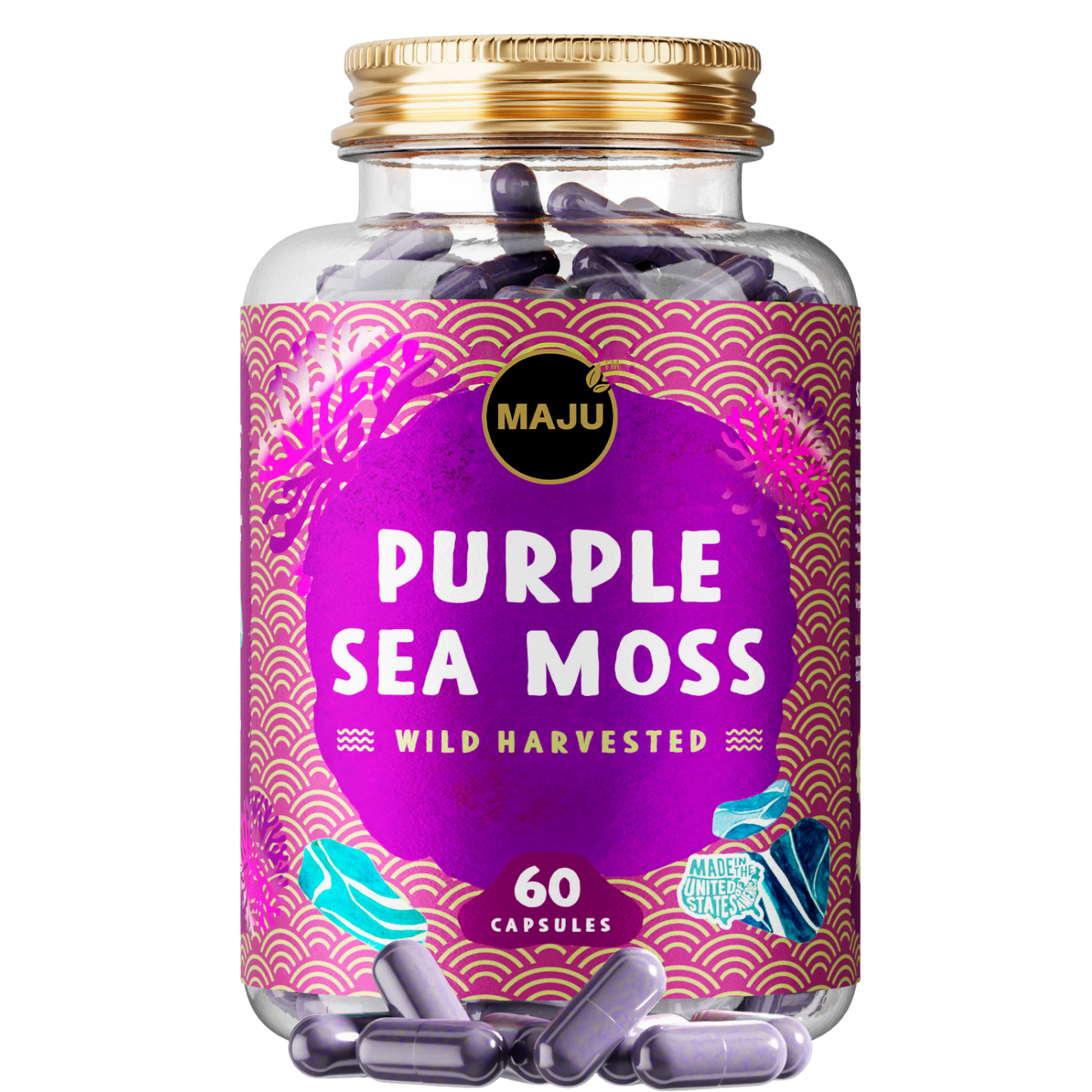Purple Chondrus Crispus Sea Moss Capsules (60ct) - Maju Superfoods