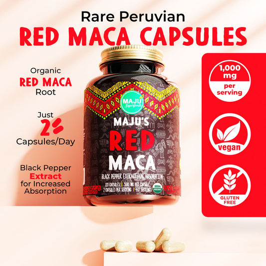 Organic Red Maca Root Capsules (120ct) - Maju Superfoods