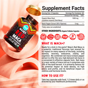 Organic Red Maca Root Capsules 120ct — MAJU Gelatinized - Thumbnail 7