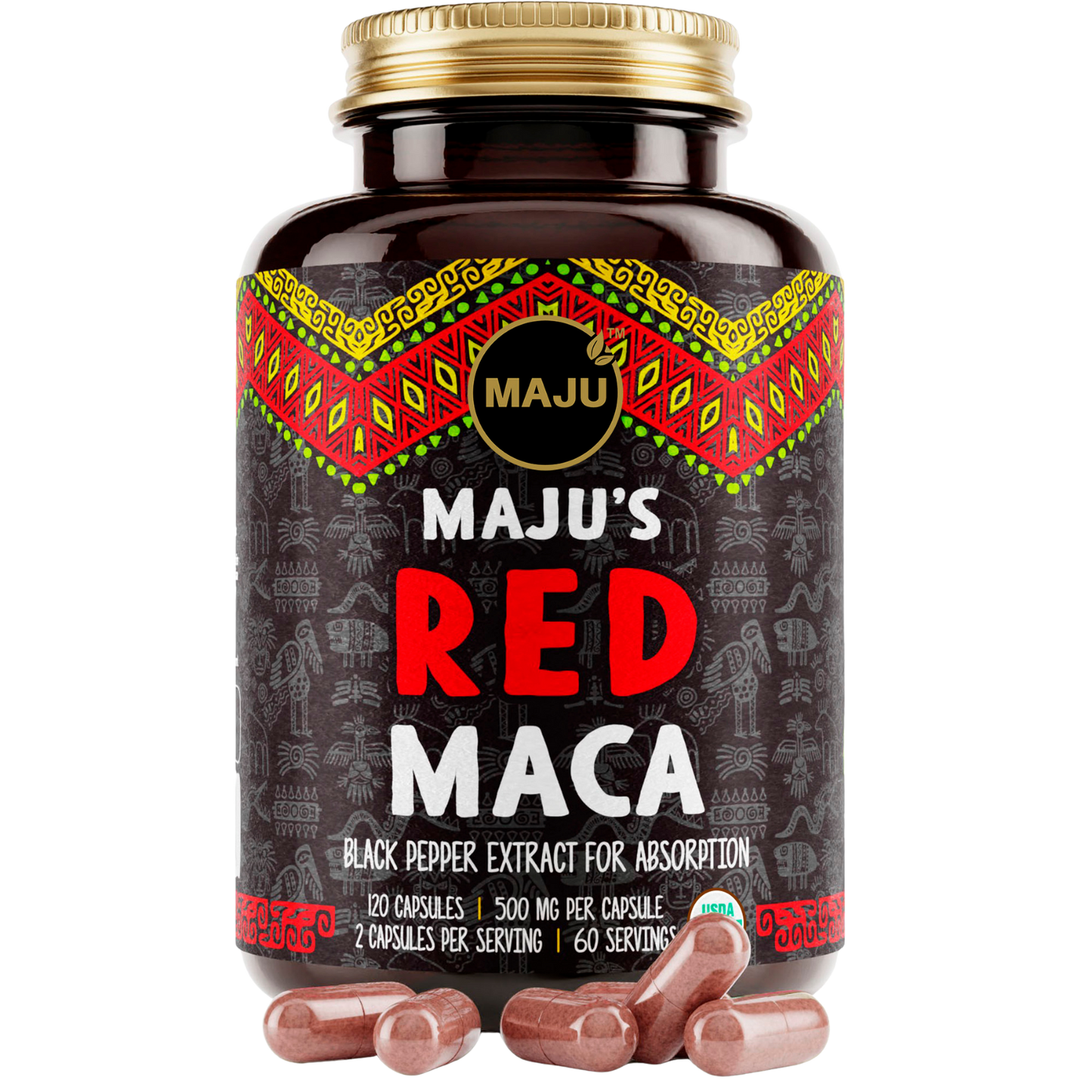 Organic Red Maca Root Capsules (120ct) - Maju Superfoods