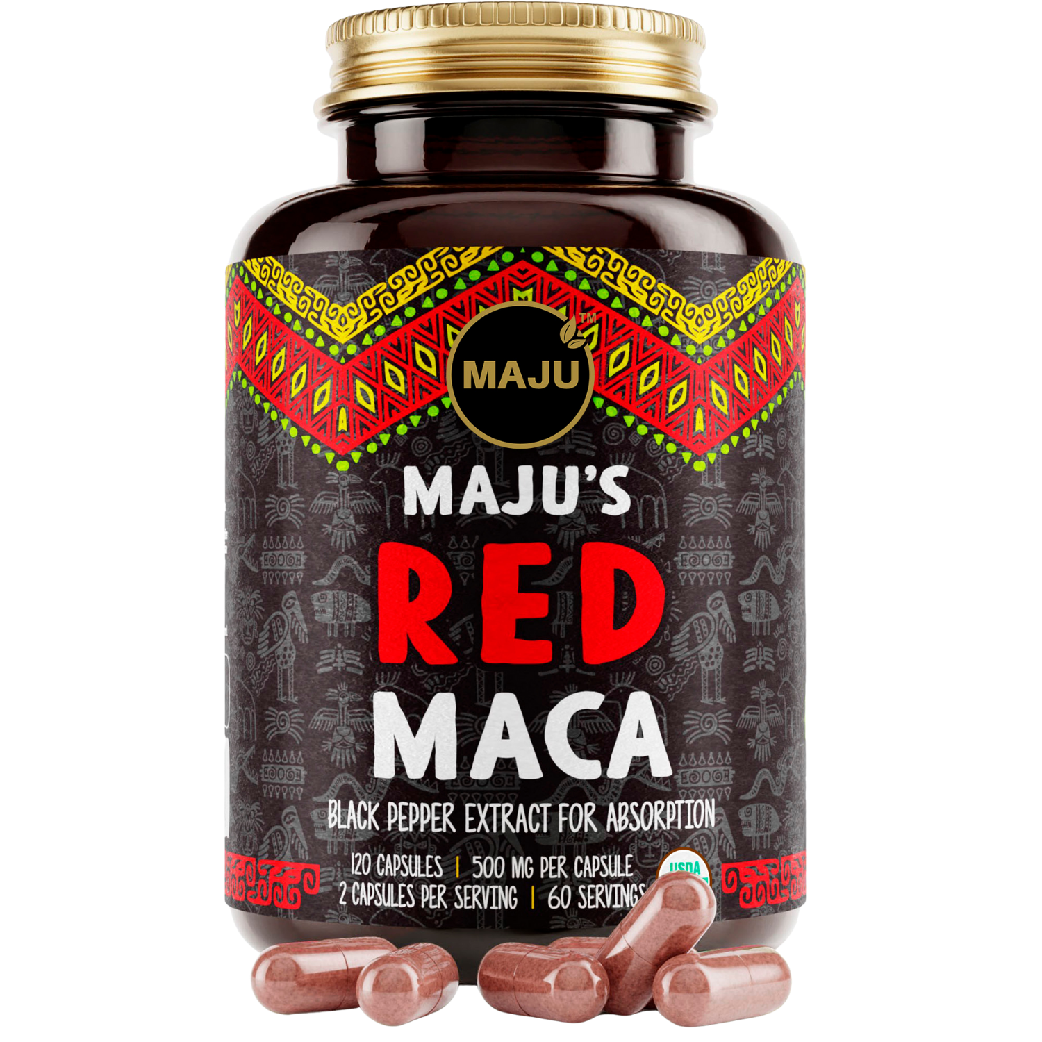 Organic Red Maca Root Capsules (120ct) - Maju Superfoods