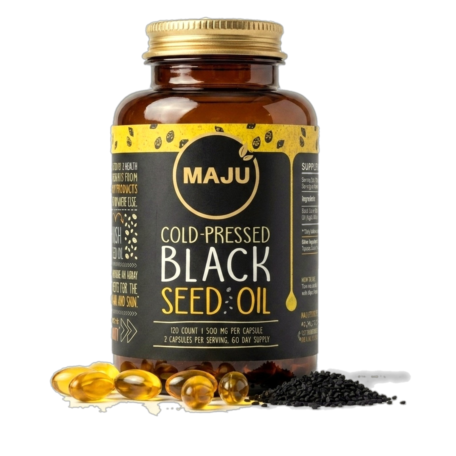 Black Seed Oil Capsules 120ct — MAJU Cold-Pressed Softgels, High Thymoquinone - Image 1