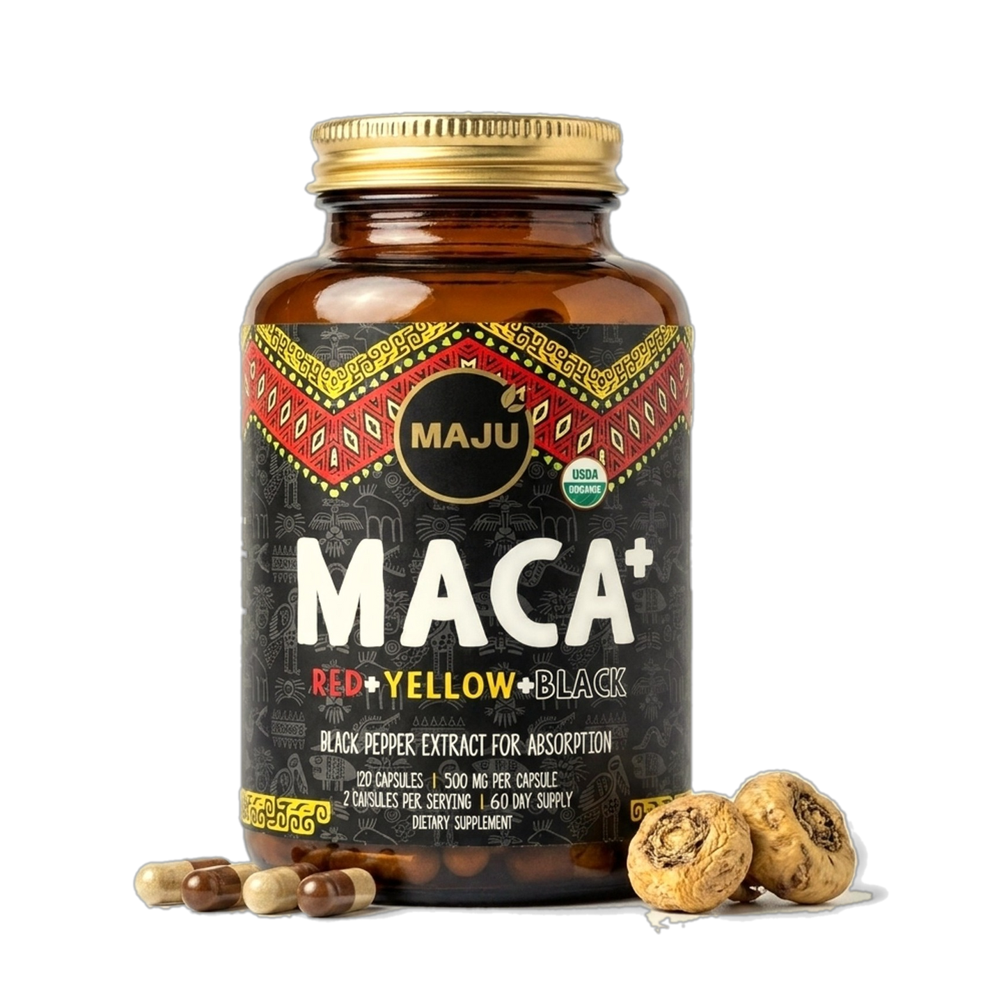 MAJU Organic Maca Plus capsules bottle