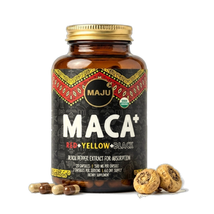 Organic Maca Capsules 120ct — MAJU Red, Yellow & Black Root + Black Pepper - Thumbnail 1