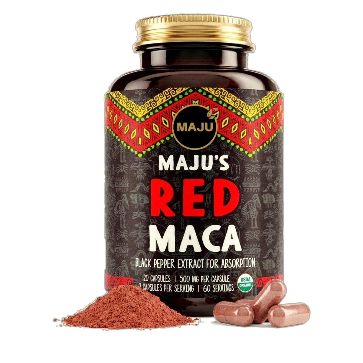 MAJU Organic Red Maca capsules bottle