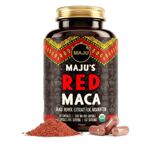 Organic Red Maca Root Capsules 120ct — MAJU Gelatinized - Thumbnail 1