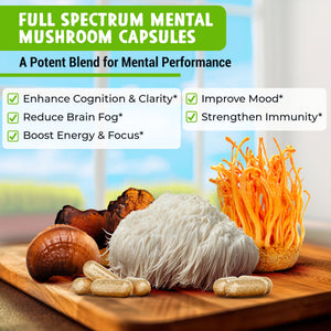 Mushroom Complex Capsules 90ct — MAJU Lion's Mane, Chaga, Cordyceps & Reishi - Thumbnail 3