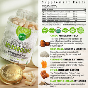 Mushroom Complex Capsules 90ct — MAJU Lion's Mane, Chaga, Cordyceps & Reishi - Thumbnail 6