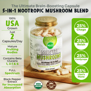 Mushroom Complex Capsules 90ct — MAJU Lion's Mane, Chaga, Cordyceps & Reishi - Thumbnail 2