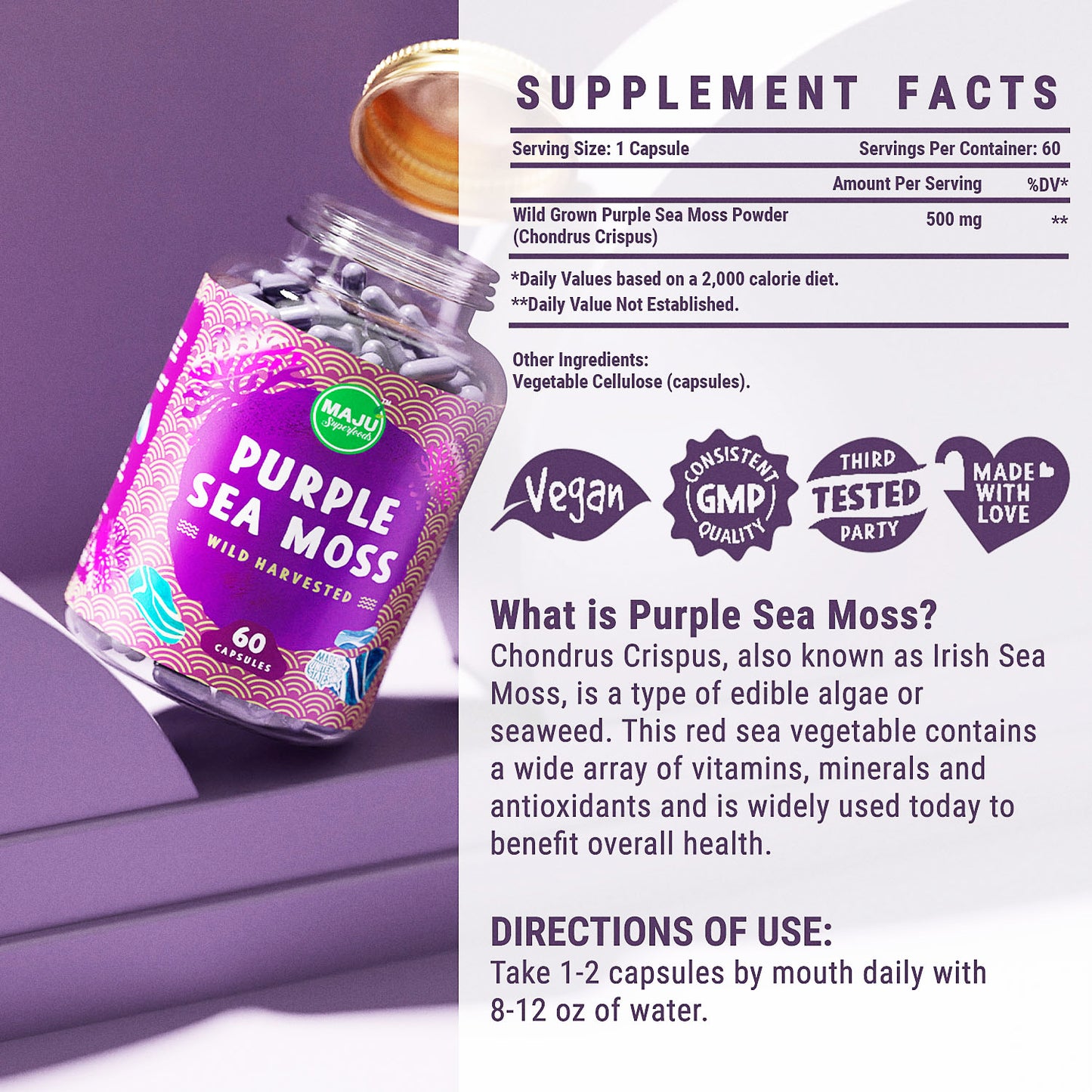 Purple Chondrus Crispus Sea Moss Capsules - Maju Superfoods