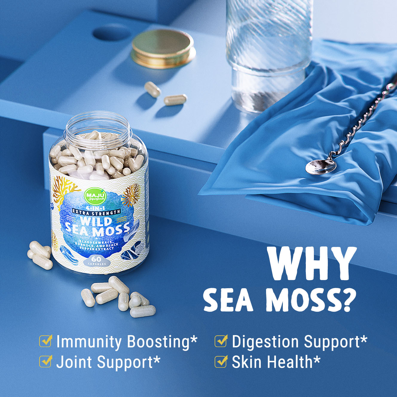Wild Sea Moss Capsules (60ct) 20.00% Off Auto renew - Maju Superfoods